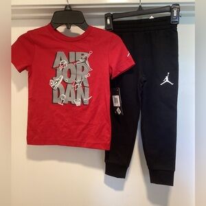 Jordan Red Graphic Tee with Black Joggers Set